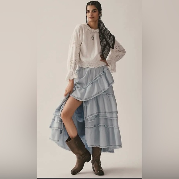 Pilcro light Blue Tiered Maxi Skirt